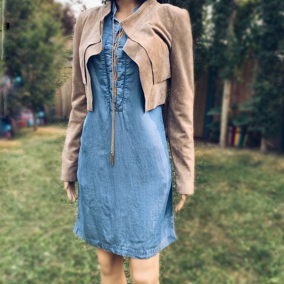 Michael Kors denim tunic with gold chain lacing - Picture 5 of 17